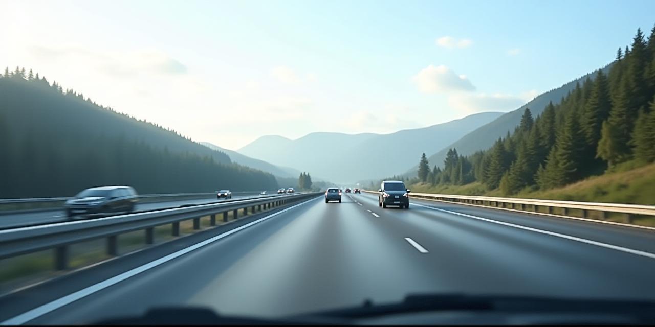 Österreichische Autobahn mit Fahrzeugen unter klarem Himmel