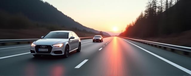 Österreichische Autobahn mit Auto und Vignette-Symbol